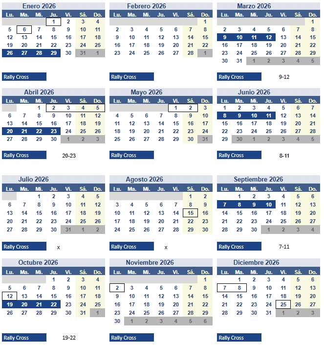 calendario rally slot 26